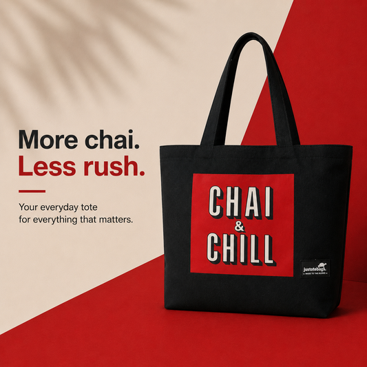 JustoteBags canvas tote bag - Chai n Chill? quote print - view 1