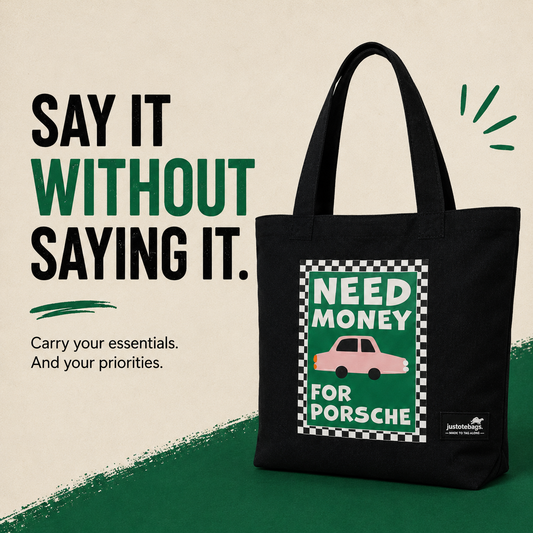 JustoteBags canvas tote bag - Porsche Soon! quote print - view 1