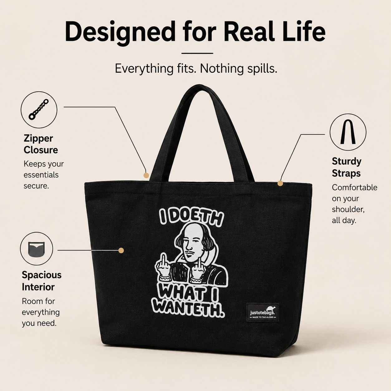 JustoteBags canvas tote bag - Want it, Got it quote print - view 3