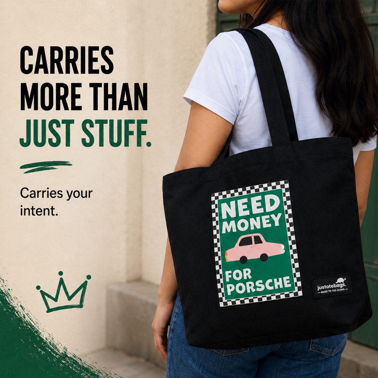 JustoteBags canvas tote bag - Porsche Soon! quote print - view 2