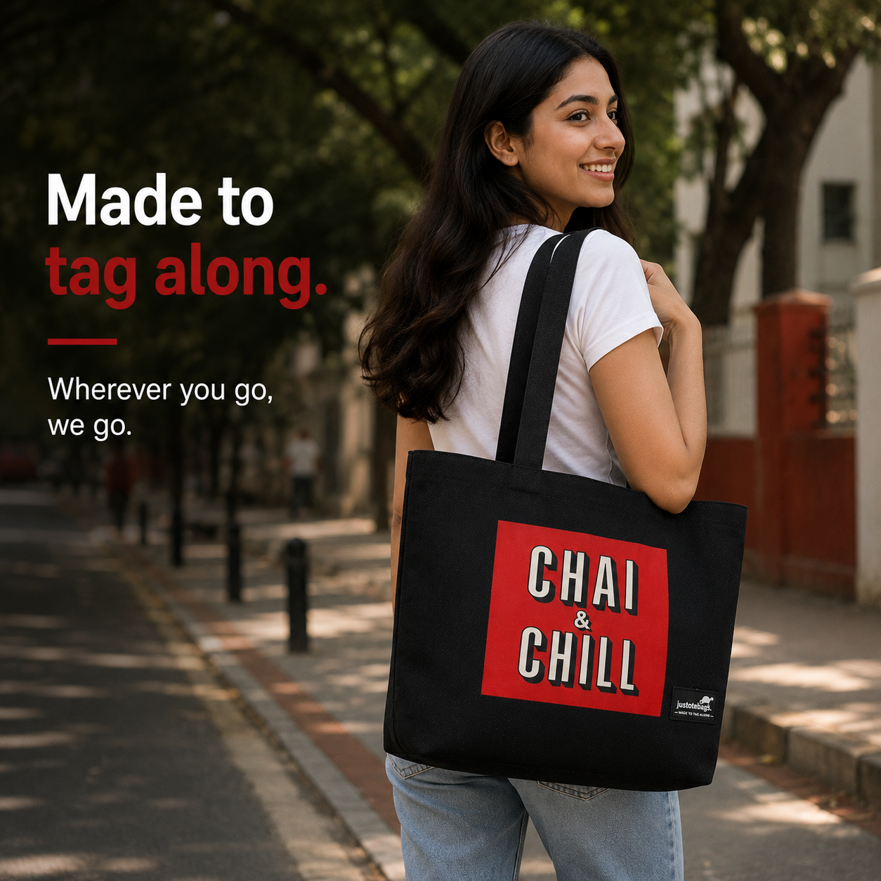 JustoteBags canvas tote bag - Chai n Chill? quote print - view 2