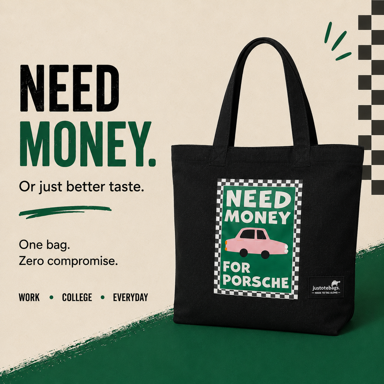 JustoteBags canvas tote bag - Porsche Soon! quote print - view 6