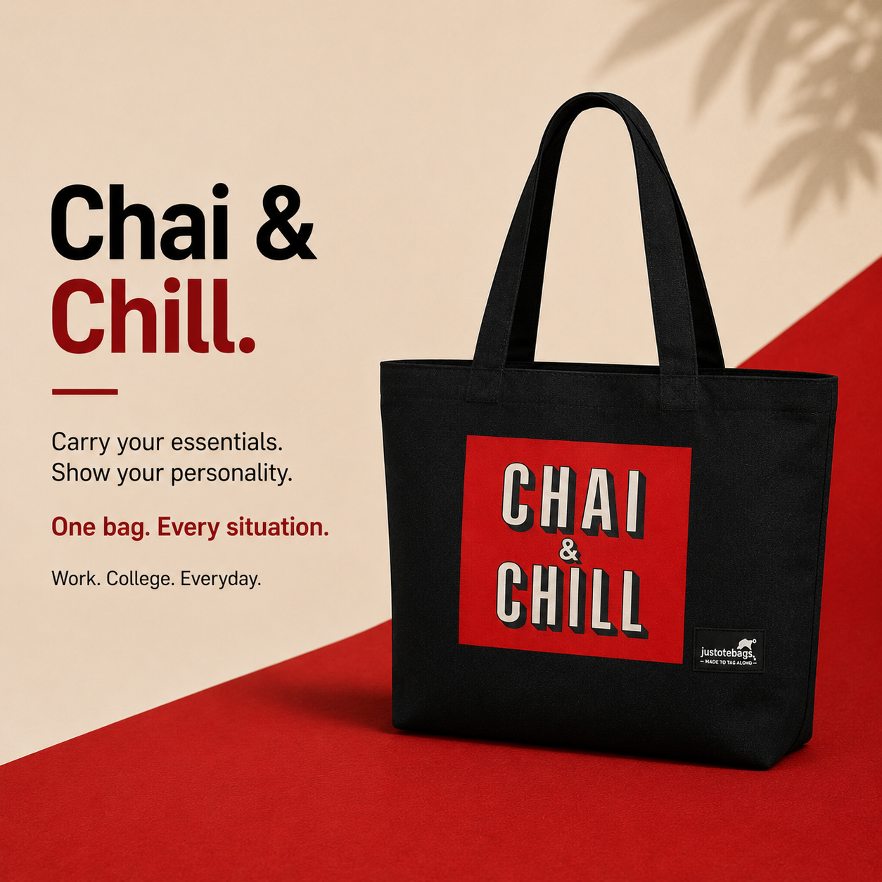 JustoteBags canvas tote bag - Chai n Chill? quote print - view 6