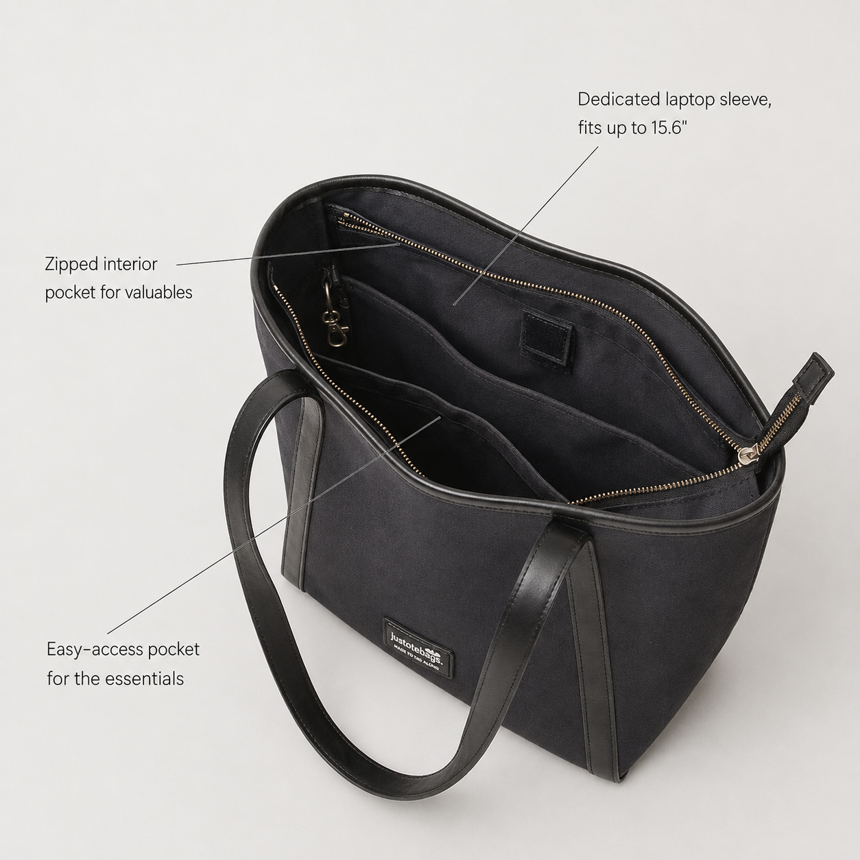 The Laurel Tote in Charcoal — close-up of built-in key hook and premium canvas and rexin build