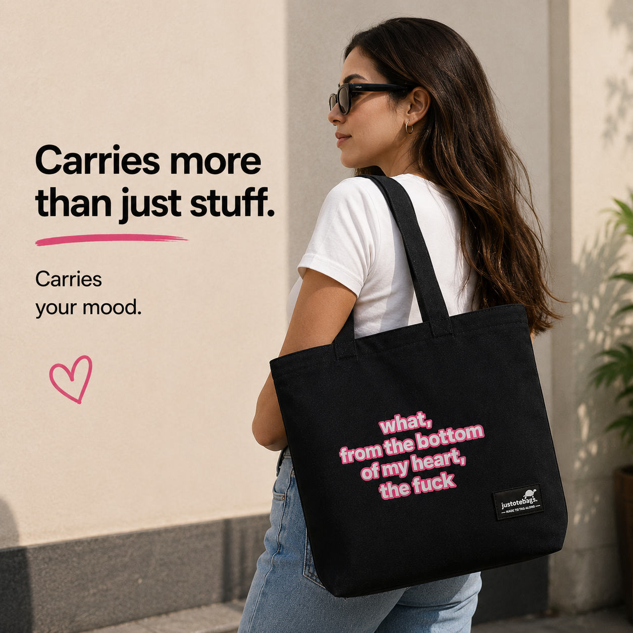 JustoteBags canvas tote bag - Regards, from the bottom of my heart! quote print - view 2