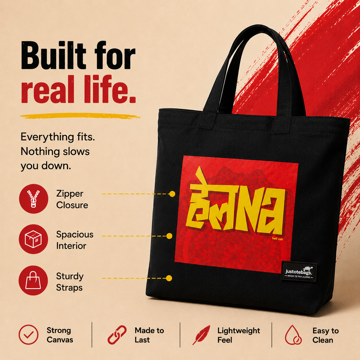 JustoteBags canvas tote bag - Hell Nah! quote print - view 3