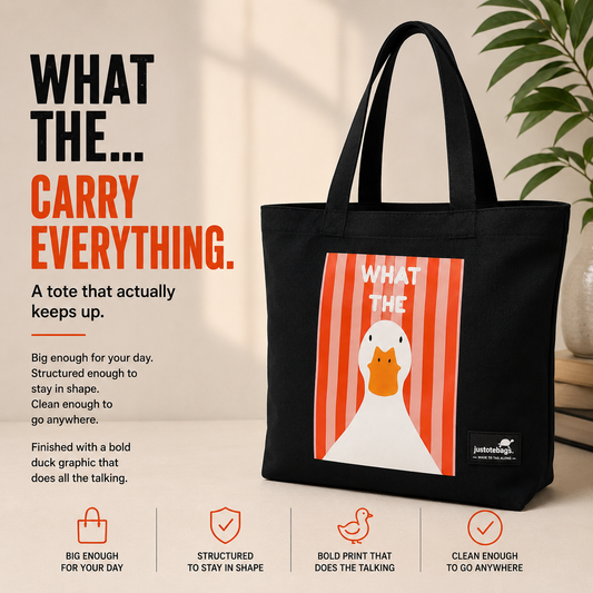 JustoteBags canvas tote bag - Duck Again quote print - view 1