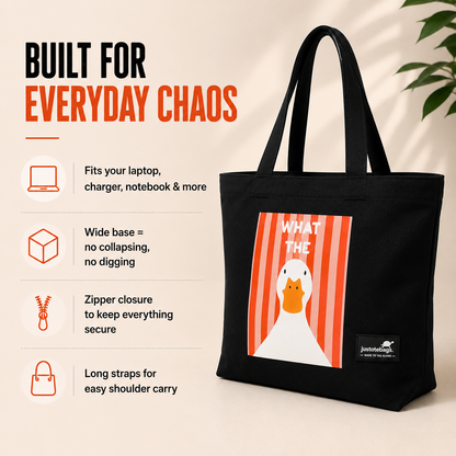 JustoteBags canvas tote bag - Duck Again quote print - view 2