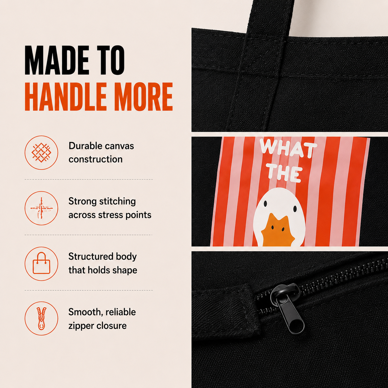 JustoteBags canvas tote bag - Duck Again quote print - view 5