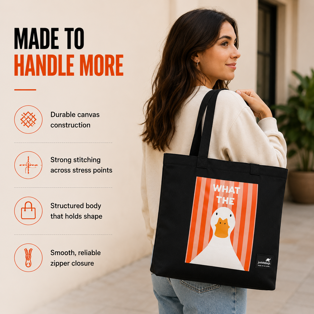 JustoteBags canvas tote bag - Duck Again quote print - view 4