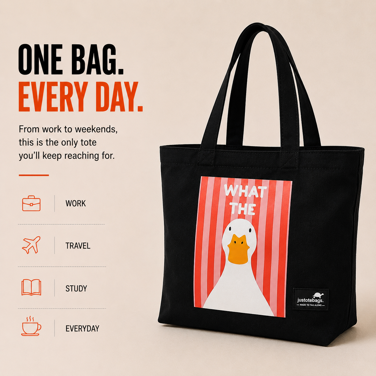 JustoteBags canvas tote bag - Duck Again quote print - view 6