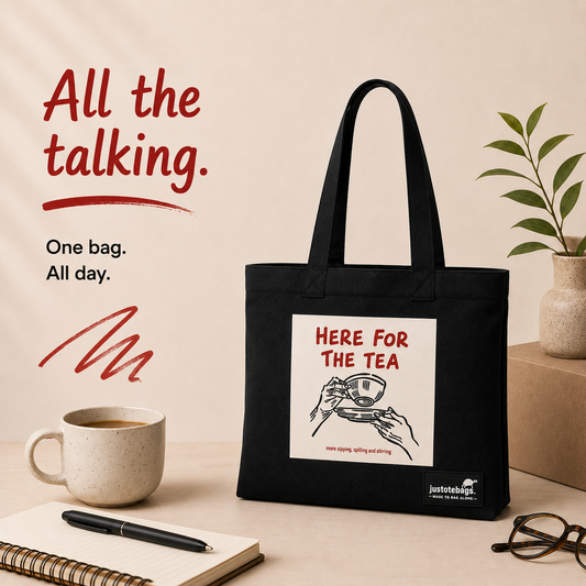 JustoteBags canvas tote bag - Where's the Tea? quote print - view 1