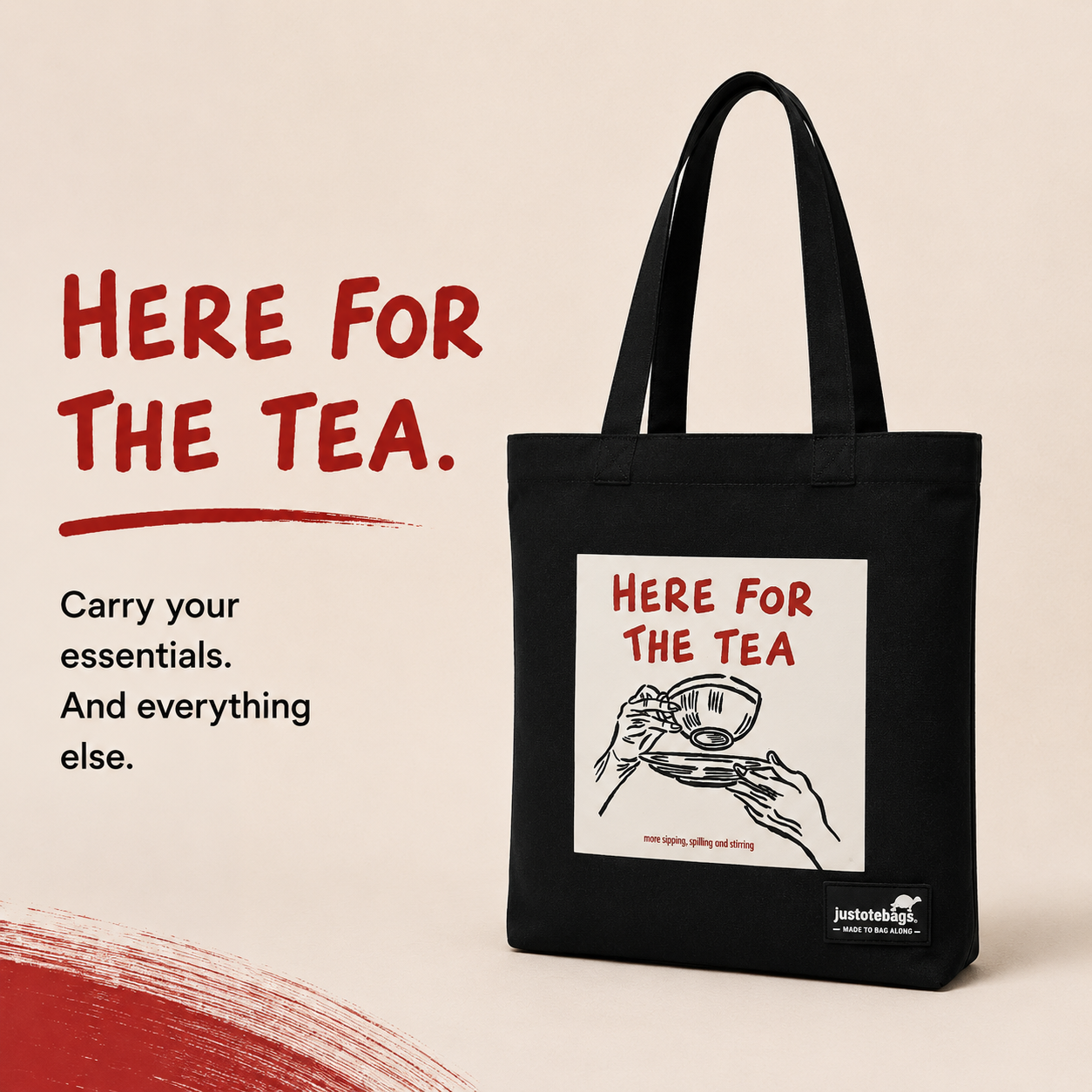 JustoteBags canvas tote bag - Where's the Tea? quote print - view 6