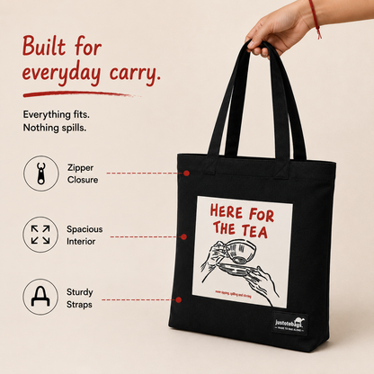 JustoteBags canvas tote bag - Where's the Tea? quote print - view 5
