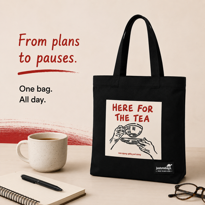 JustoteBags canvas tote bag - Where's the Tea? quote print - view 4