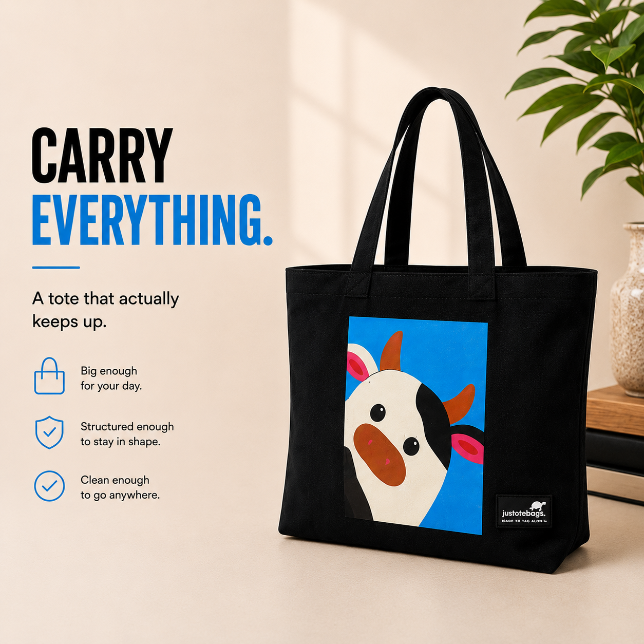 JustoteBags canvas tote bag - Moo quote print - view 5