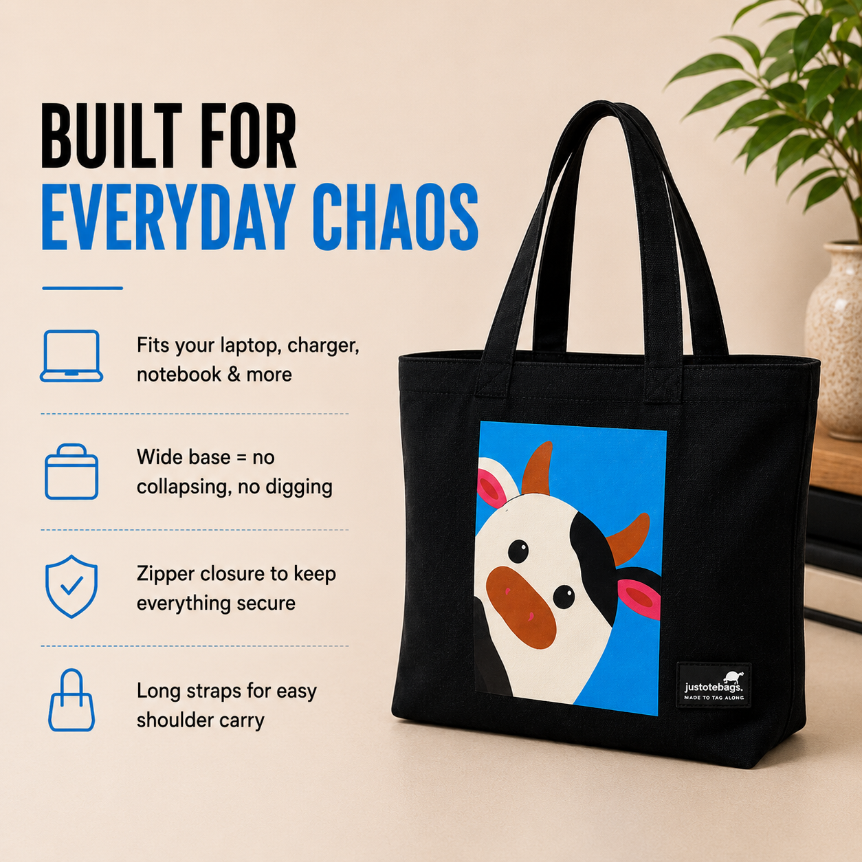 JustoteBags canvas tote bag - Moo quote print - view 4