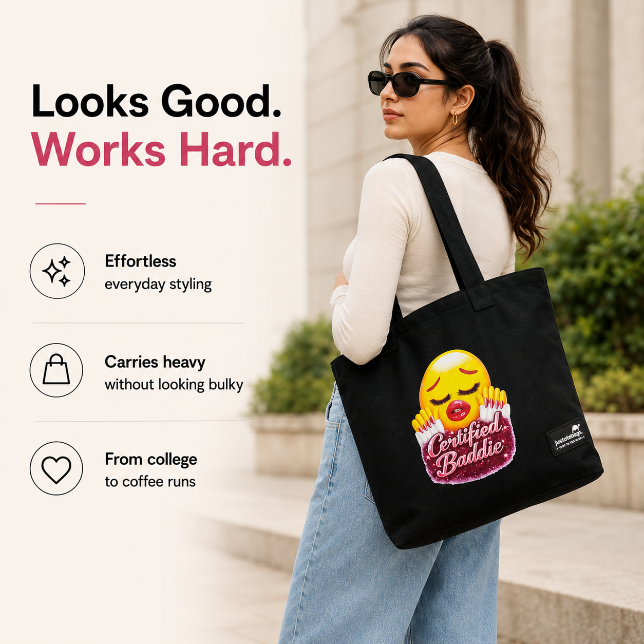 JustoteBags canvas tote bag - Certified Baddie quote print - view 3