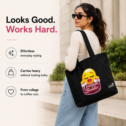 JustoteBags canvas tote bag - Certified Baddie quote print - view 3