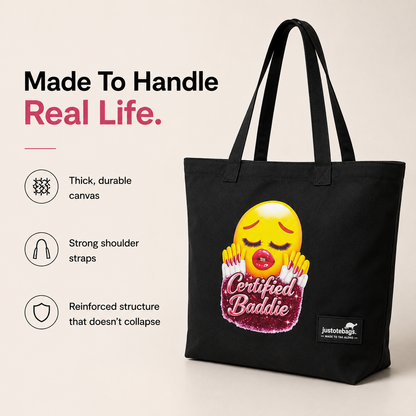 JustoteBags canvas tote bag - Certified Baddie quote print - view 5