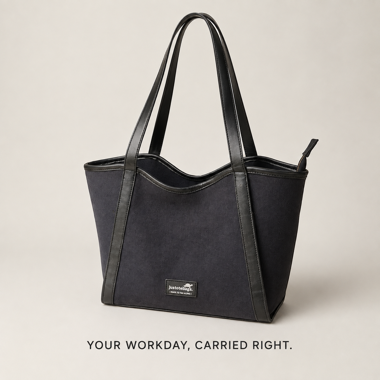 The Laurel Tote in Charcoal — full product shot, premium workday tote bag by JustoteBags