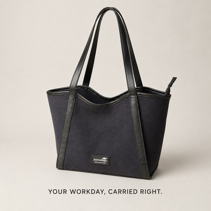 The Laurel Tote in Charcoal — full product shot, premium workday tote bag by JustoteBags